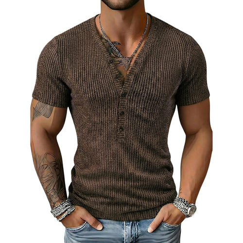 Men’s Ribbed Knit Button-Up V-Neck