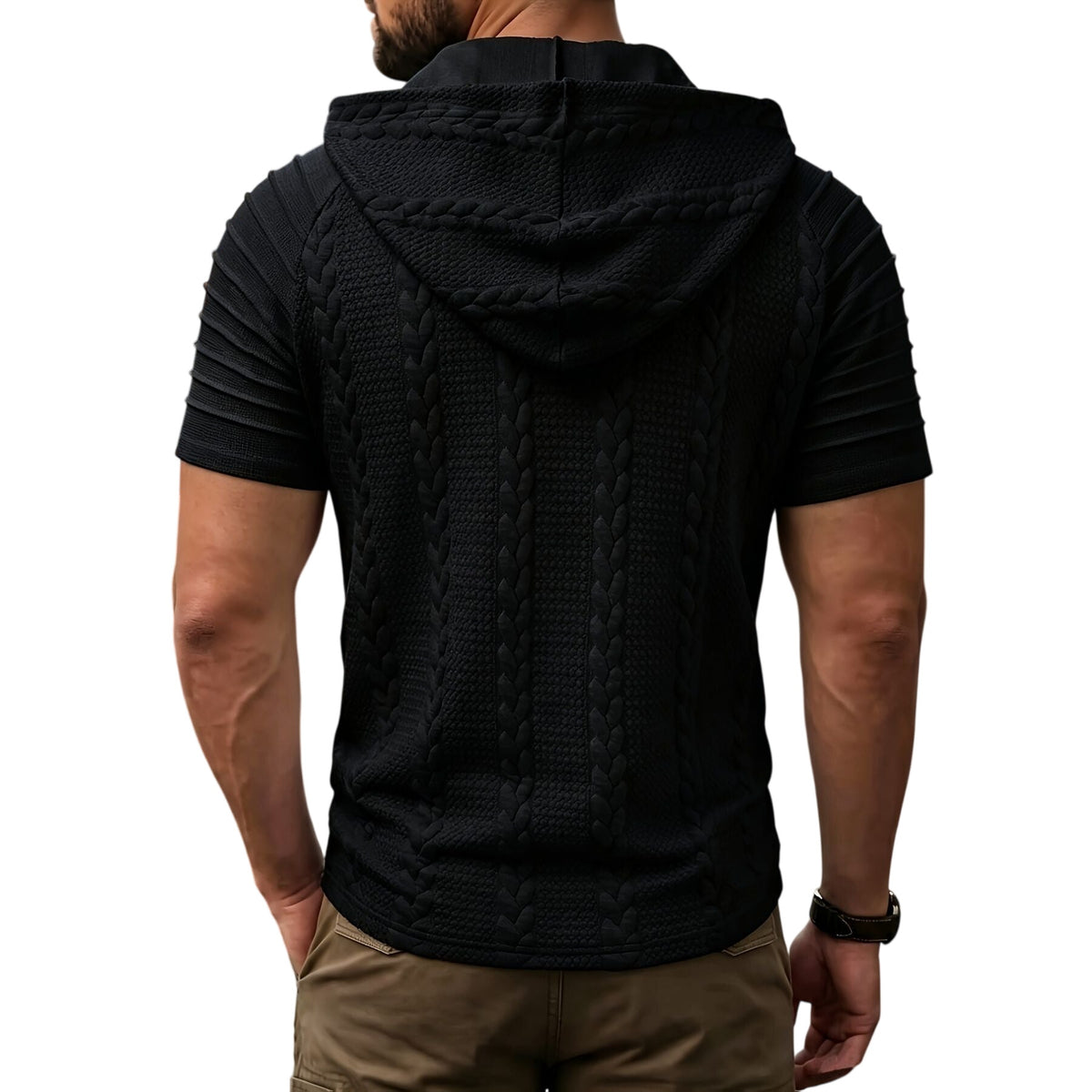 Men's Textured Hooded Short-Sleeve Shirt