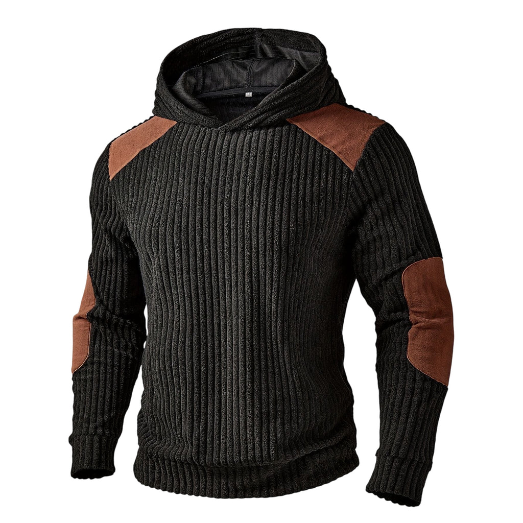 Ribbed Contrast-Detail Hooded Sweater