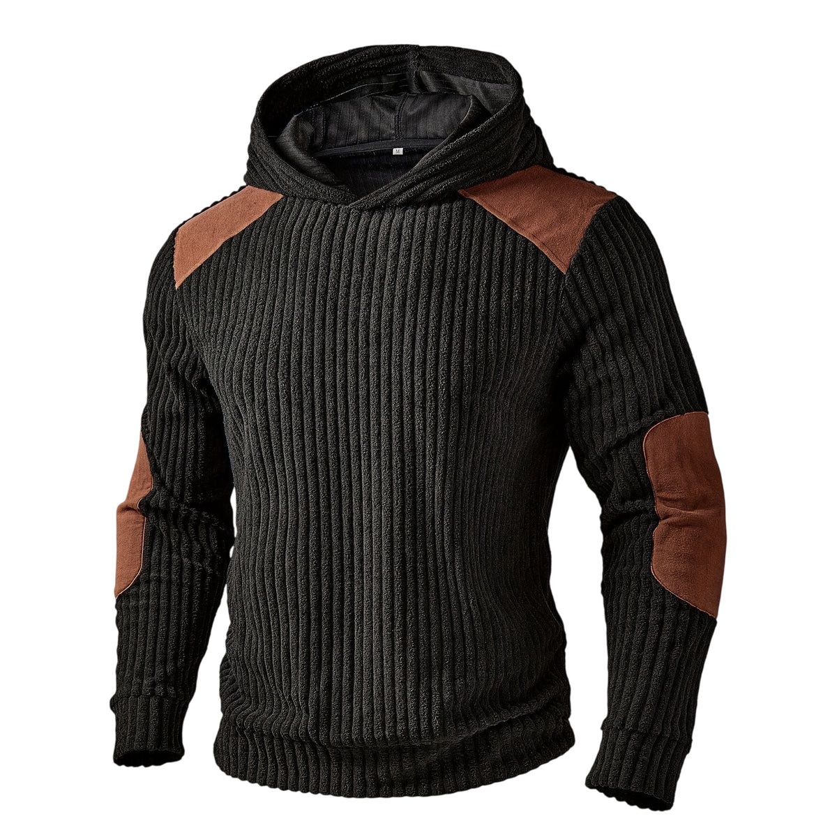 Ribbed Contrast-Detail Hooded Sweater