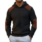 Ribbed Contrast-Detail Hooded Sweater