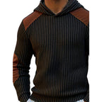 Ribbed Contrast-Detail Hooded Sweater
