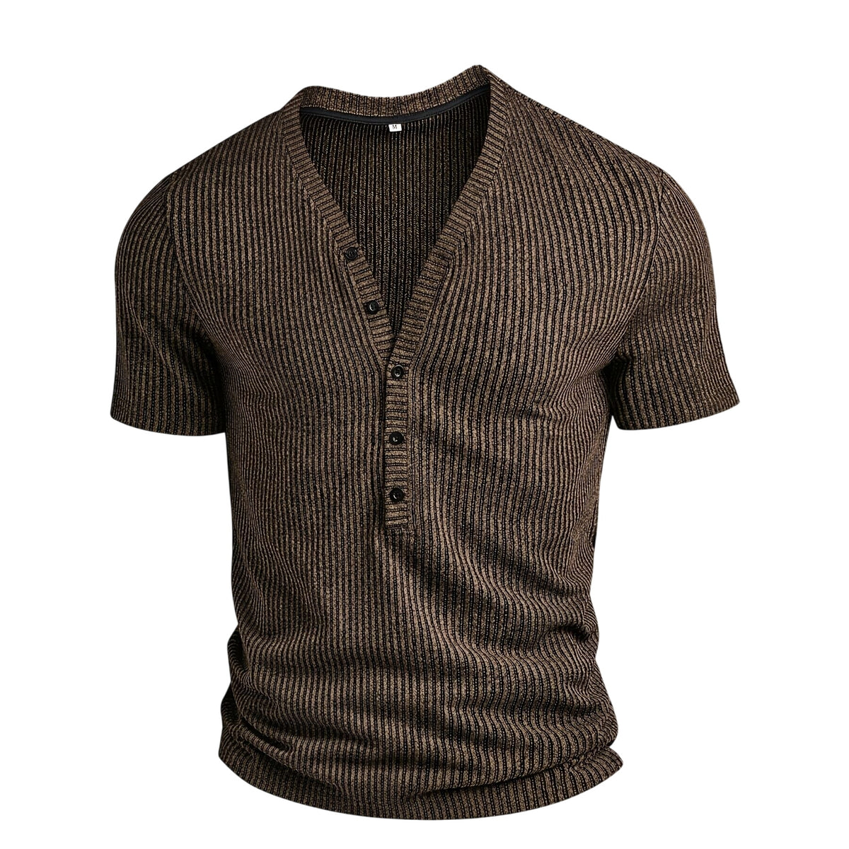 Men’s Ribbed Knit Button-Up V-Neck